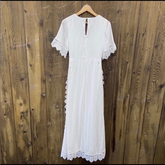White Bohemian Crochet Lace Short Sleeve Maxi Dress 🌿🌿 - Picture 8 of 13